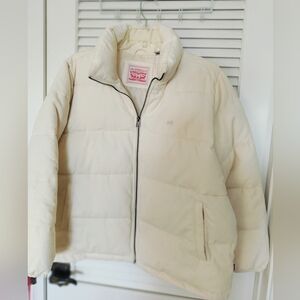Levi's Women's Ivory Cream Corduroy Puffer Coat Size XXL Full Zip Toggle Waist